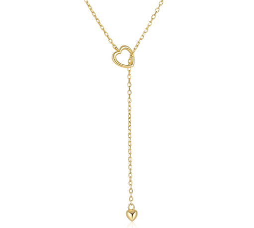 Colgante Corazón Oro Péndulo. Colgante corazón acero inoxidable. Fina cadena dorada con colgante charm en forma de corazón labrado.