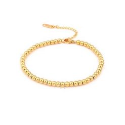 4 Pulsera Bolas Doradas en varios tamaños (4mm, 5mm, 6mm, 7mm y 8mm) extensible con cierre de mosquetón. Llévala sola o en combinación.