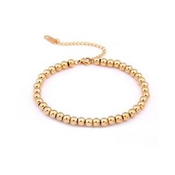 5 Pulsera Bolas Doradas en varios tamaños (4mm, 5mm, 6mm, 7mm y 8mm) extensible con cierre de mosquetón. Llévala sola o en combinación.