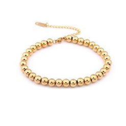 6 Pulsera Bolas Doradas en varios tamaños (4mm, 5mm, 6mm, 7mm y 8mm) extensible con cierre de mosquetón. Llévala sola o en combinación.