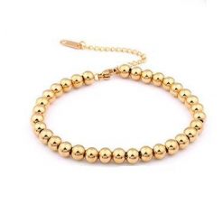 8 Pulsera Bolas Doradas en varios tamaños (4mm, 5mm, 6mm, 7mm y 8mm) extensible con cierre de mosquetón. Llévala sola o en combinación.