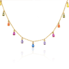 Collar Piedras Colores Multi Oro. Colgante hecho en plata de ley 925 bañado en oro 18 k. Charms de circonitas de colores en forma de lágrima.