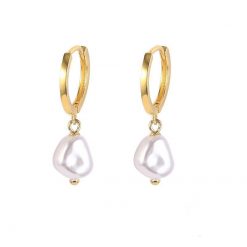 Pendientes perlas aro oro. Pendientes de aro dorados con perla colgante. Comprar pendientes perlas oro 18k.