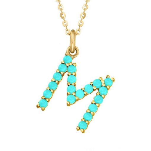 Colgante con Iniciales de Colores Oro. Collar de inicial dorado, cadena con colgante letra de circonitas de colores. Plata de ley y oro 18k.