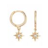 Pendientes Estrella de Aro en Oro con piedra brillante circonita. Pendientes aro con estrella colgante dorados en plata de ley 925 chapados en oro 18 k.