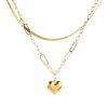 Colgante Corazón Brillante Oro Doble. Colgante de cadena dorado mujer con charm en forma de corazón y cadena plana. Hecho en acero inoxidable.