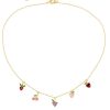 Collar piedras colores con colgantes de frutas. Colgante dorado de plata de ley 925 bañada en oro 18k con charms de circonitas de colores.