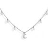 Colgante Estrellas y Luna Plata. Delicado collar plateado en plata de ley 925 con colgantes en forma de estrellas y luna con circonitas.