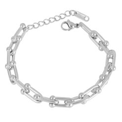 Pulsera Cadena Hedonista Plateada. Hecha en acero inoxidable. Pulsera de Cadena plateado con eslabones. Combínalo con otras pulseras.