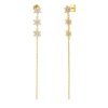 Pendientes Largos Cascada Oro 18k. Preciosos pendientes con estrellas de circonitas que cuelgan. Pendientes largos de plata de ley 925 bañada en oro 18k.