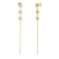 Pendientes Largos Cascada Oro 18k. Preciosos pendientes con estrellas de circonitas que cuelgan. Pendientes largos de plata de ley 925 bañada en oro 18k.
