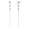 Pendientes Largos Cascada Plata de ley 925. Preciosos pendientes con estrellas de circonitas que cuelgan. Pendientes largos de aro de Plata.