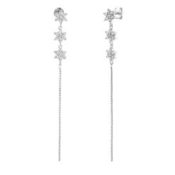 Pendientes Largos Cascada Plata de ley 925. Preciosos pendientes con estrellas de circonitas que cuelgan. Pendientes largos de aro de Plata.