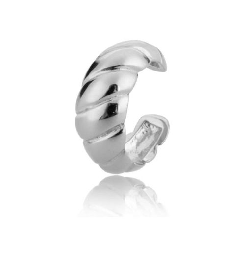 Pendiente Ear Cuff Gallonado Plata de ley 925. Pendientes ear cuff plateados de plata de ley 925. Pendientes sin agujero.