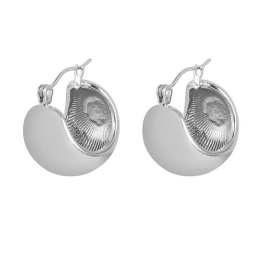 Pendientes Argolla Aro Plateados Acero Inoxidable. Aros plateados de forma clásica. Pendientes de acero inoxidable de aro plateados, un fondo de joyero.